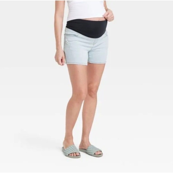 Women's Isabel Maternity Over Belly Jean Shorts Light Wash - Picture 2 of 12